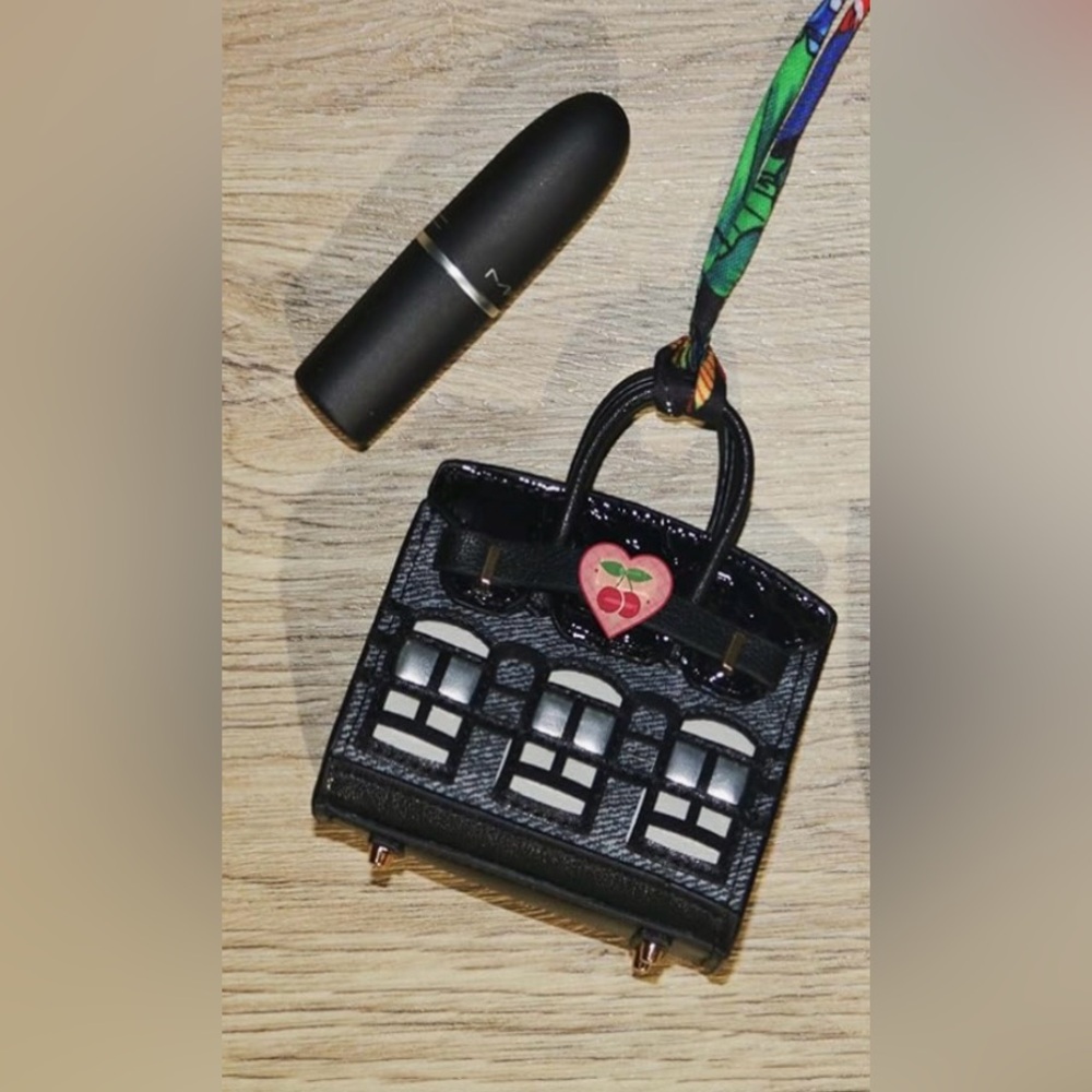 Mini Tote Bag Charms Keychain Accessory Pouch Small Coin Purse Wallet, Black